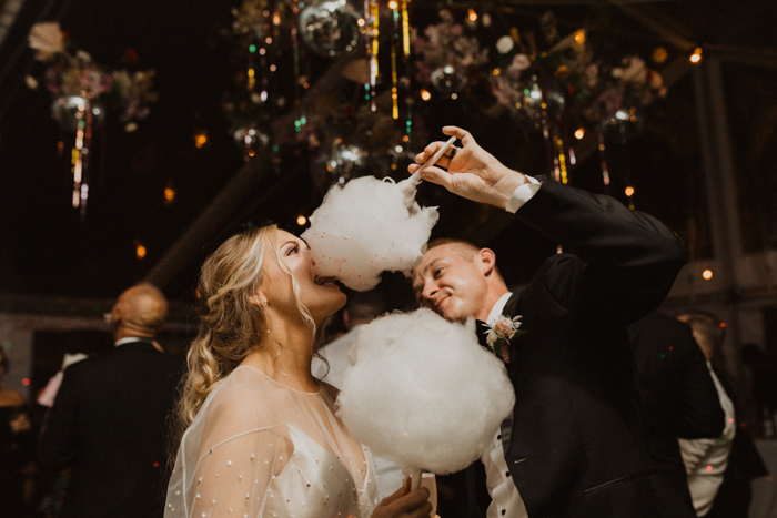 elegant winter wedding with a disco ball ceiling